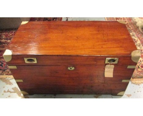 TRUNK, 19th century camphorwood and brass bound with rising lid and carrying handles, 107cm x 56cm x 58cm H.