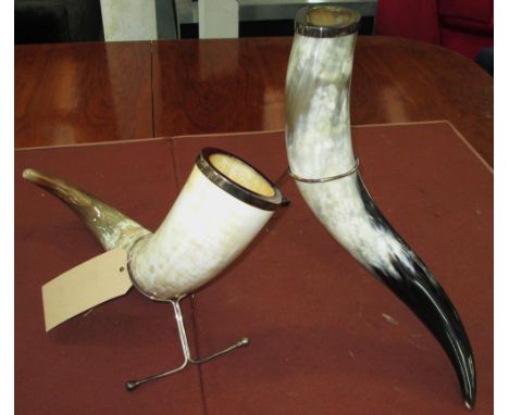 CORNUCOPIA, a pair, horns on stands by Arch, with silver plate mounts. (2)