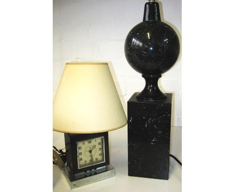 ELECTRIC CLOCK/LAMP, French Art Deco Bakelite and chrome by Cotna, with shade, 31cm H maximum, and a French black marble tabl