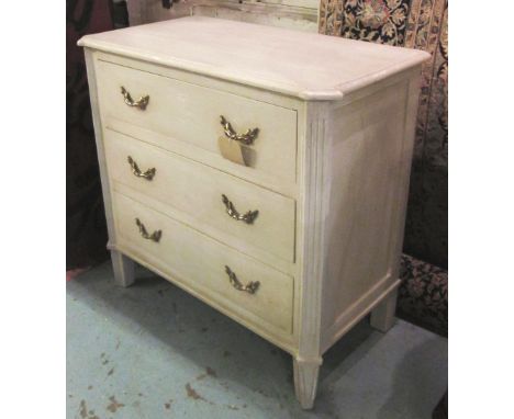 COMMODE, Directorie design traditional grey painted with three long drawers, 85cm x 43cm x 80cm H.