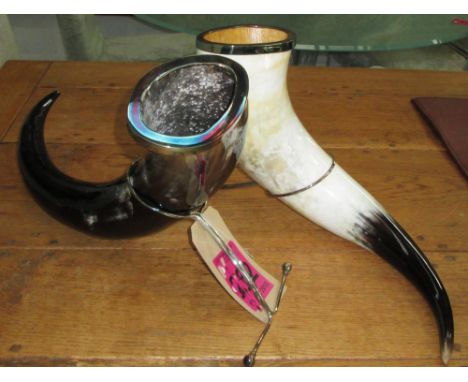 CORNUCOPIA, a pair, horns on stands by Arch, with silver plate mounts. (2)