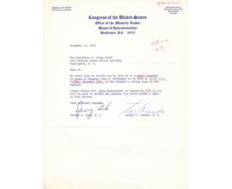 FORD GERALD R: (1913-2006) American President 1974-77. T.L.S., Jerry Ford, one page, 4to, Washington DC, 11th December 1970, 