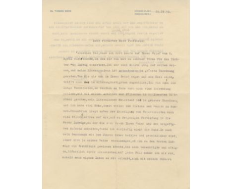 MANN THOMAS: (1875-1955) German Novelist, Nobel Prize winner for Literature, 1929. A good T.L.S., `Thomas Mann', two pages, 4