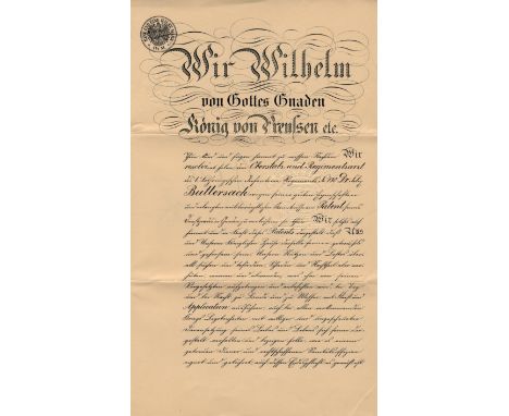 WILHELM II: (1859-1941) German Emperor &amp; King of Prussia 1888-1918. D.S., Wilhelm R[ex], two pages, folio, Berlin, 18th A