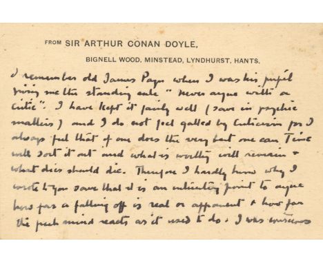 DOYLE ARTHUR CONAN: (1859-1930) Scottish Author, creator of Sherlock Holmes. A fine A.L.S., A Conan Doyle, on two sides of hi