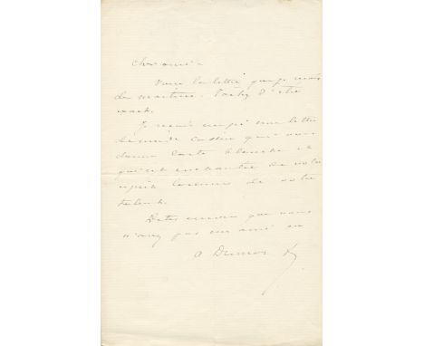 DUMAS ALEXANDRE: Fils (1824-1895) French Author and Dramatist. A.L.S., A. Dumas, one page, 8vo, n.p, n.d., to a friend, in Fr