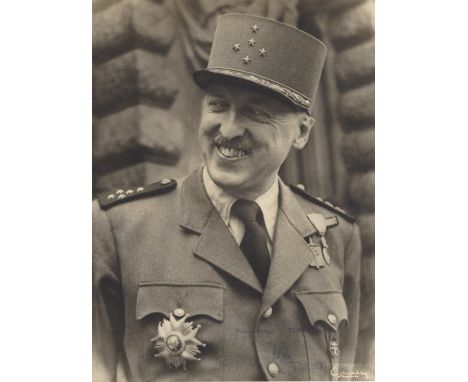 KOENIG MARIE-PIERRE: (1898-1970) French General of World War II, Marshal of France. Vintage signed and inscribed 7 x 9 photog