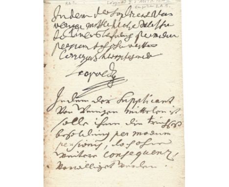 LEOPOLD I: (1640-1705) Holy Roman Emperor, King of Hungary, Croatia and Bohemia, 1658-1705. L.S., `Leopold´, one page, small 