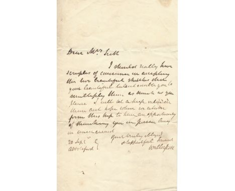 SCOTT WALTER: (1771-1832) Scottish Novelist. A.L.S., Walter Scott, one page, 8vo, Abbotsford, 20th September n.y., to Mrs. Sc