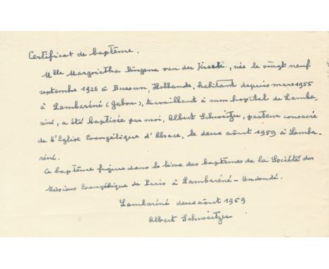 SCHWEITZER ALBERT: (1875-1965) Alsatian Theologian, Musician, Philosopher & Physician, Nobel Peace Prize winner 1952. An unus
