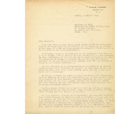 LUMIERE LOUIS: (1864-1948) French Pioneer Filmmaker, along with his brother Auguste. T.L.S., Louis Lumiere, two pages, Bandol