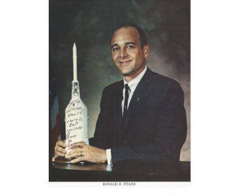 EVANS RON: (1933-1990) American Astronaut, Command Module Pilot of Apollo XVII. Vintage signed and inscribed colour 8 x 10 ph
