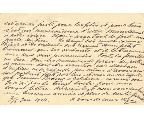 GRAND DUCHESSES OLGA & ELENA: A good set of two A.L.S., to two postcards by OLGA ALEXANDROVNA (1882-1960) Grand Duchess of Ru