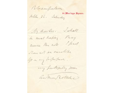 TROLLOPE ANTHONY: (1815-1882) English Novelist. A.L.S., Anthony Trollope, one page, 8vo, Bloemfontein (although on stationery