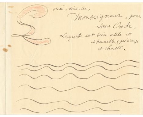 A calligraphic drawing by Matisse  MATISSE HENRI: (1869-1954) French Artist. Unusual and very attractive autograph short poem