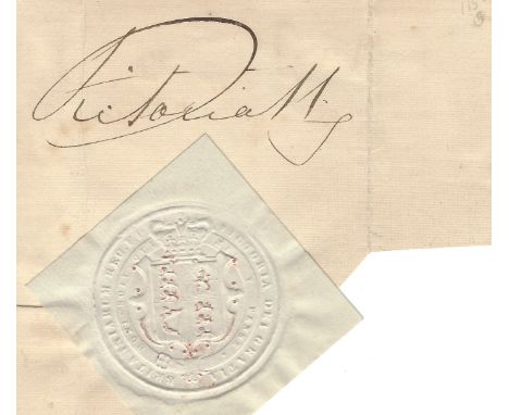 VICTORIA: (1819-1901) Queen of the United Kingdom Great Britain &amp; Ireland 1837-1901. Vintage ink signature ('Victoria R I