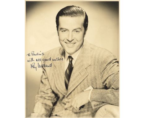 MILLAND RAY: (1907-1986) Welsh-born American Actor, Academy Award winner. Vintage signed and inscribed sepia 7.5 x 9.5 photog