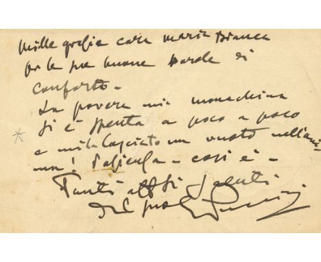 PUCCINI GIACOMO: (1858-1924) Italian Composer. A.L.S., G. Puccini, to a postcard, Viareggo, 13th October 1922, to Maria Bianc