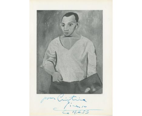 PICASSO PABLO: (1881-1973) Spanish Painter, a co-founder of the Cubist movement. A good signed and inscribed 8vo printed page