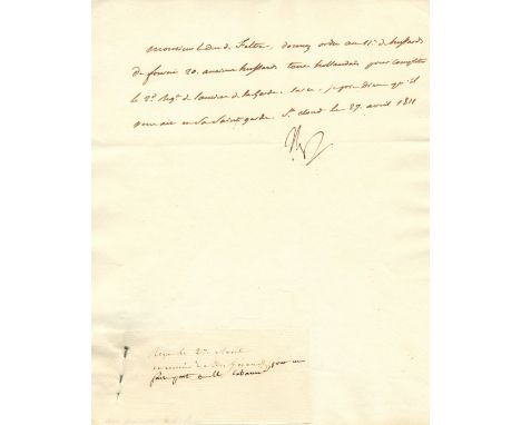 NAPOLEON I: (1769-1821) Emperor of France 1804-14, 1815. A good L.S., Nap, one page, 4to, St. Cloud, 27th April 1811, to the 