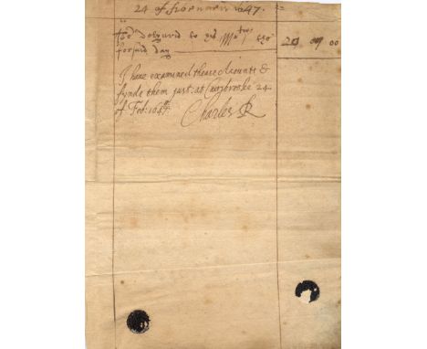 Rare autograph note signed by King Charles I the year before his execution  CHARLES I: (1600-1649) King of England, Scotland 