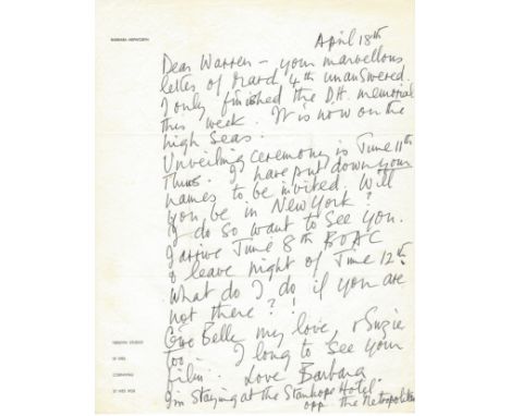 On her work Single Form HEPWORTH BARBARA: (1903-1975) British Sculptor. A good A.L.S., Barbara, one page, 4to, Trewyn Studio,