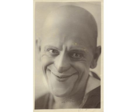 GROCK: (1880-1959) Swiss Clown. A good signed 3.5 x 5.5 photograph by Grock, the image showing him in a close-up portrait pos