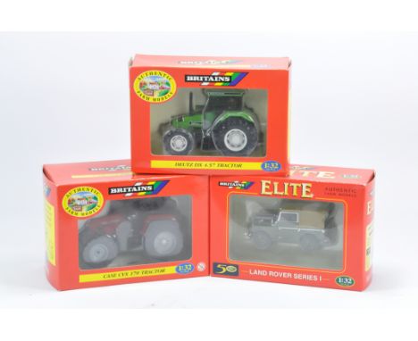 Britains Farm Tractor Trio including Deutz 4.57, Case CVX 170 and Land Rover Elite Series 1. All Mint in Excellent Boxes. (3)