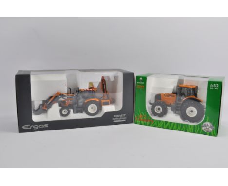 Universal Hobbies 1/32 Tractor Duo including Renault Ergos with Front Loader and Hedgecutter plus Renauly Atles 936 RZ. Both 