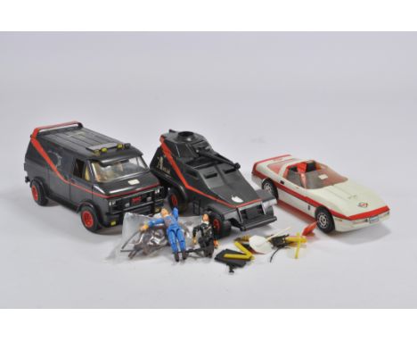 Group of A Team Toys including large scale Van, Tank and Corvette plus figures. Generally Fair Plus.