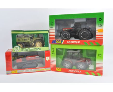 A Selection of 1/24 Scale ROS Tractor Models including Massey Ferguson 394S, Carraro 7700, Olympus Turbo Crawler and Hurliman