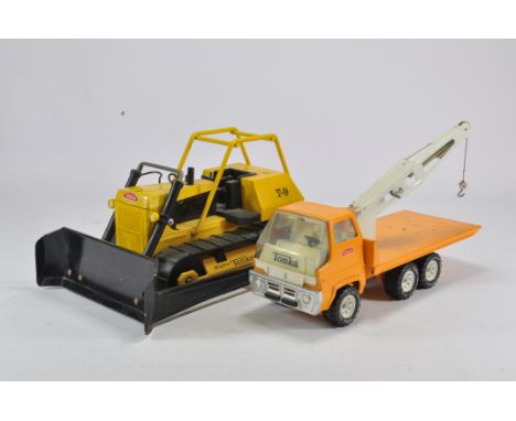 Large Scale Pressed Steel Tonka T9 Bulldozer and Tonka Crane Lorry. Good to Very Good. 