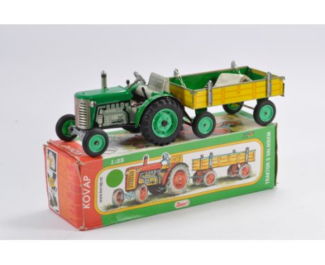 Kovap 1/25 scale Tin Plate Tractor and Trailer. Excellent to Near Mint in Good Box. 