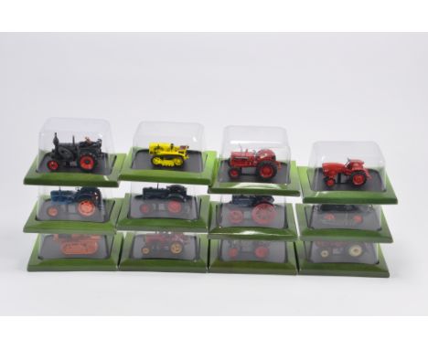 12 x Hatchette Tractor Models in 1/43 Scale made by Universal Hobbies. Includes Fordson and others. 12 in total. Mint in Boxe