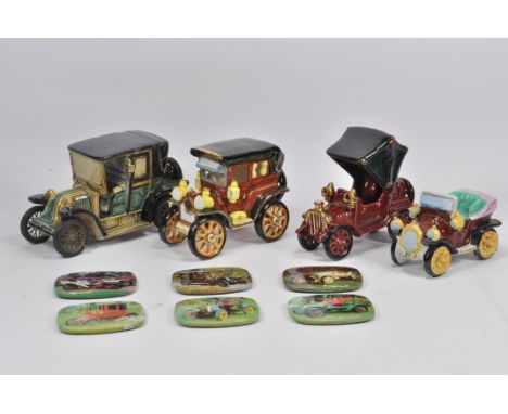 Group of Novelty Vintage Car collectables. Ceramic. Plus Car Coasters. Excellent. (10)