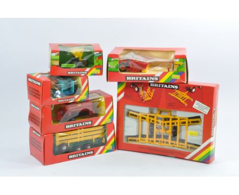 Britains Farm Toy Implement Selection including Vari Spreader, Vicon Mower, Disc Harrow, Animal Trailer, Vicon Spreader and S