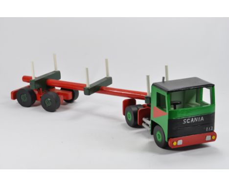 Large Scale Wooden Truck Model of a Scania 112 and Log Carrier. Excellent.