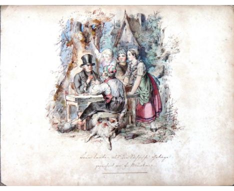 Attributed to Gottlob Heinrich Bruckner (b.1823), Country people from the Saxon Mountains, pen, ink and watercolour, 22cm x 2