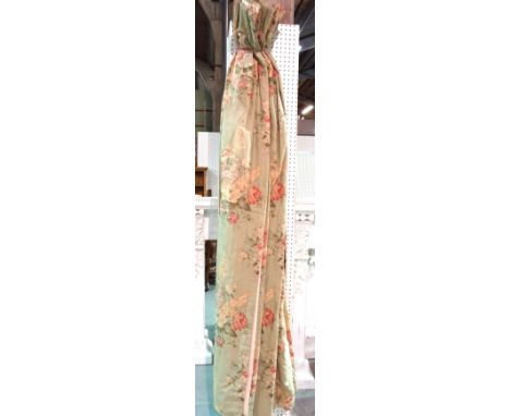 Curtains, comprising; a pair of Ralph Lauren grey and floral lined and interlined curtains, 120cm wide x 190cm fall, (2).   H