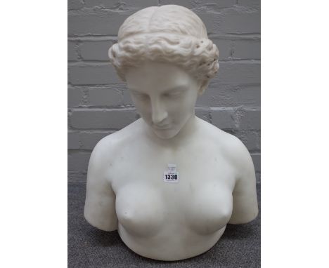 A Victorian style white marble bust of a classical female, modern, unsigned, 52cm high. 