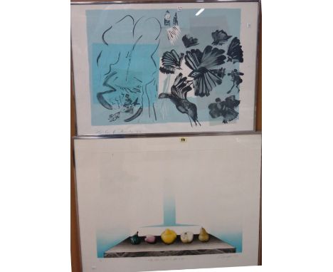 A group of four 20th century prints, including "A Fig, A Plum, A Quince, An Apple, A Pear" by Achilles Droungas (Greek 1940-)