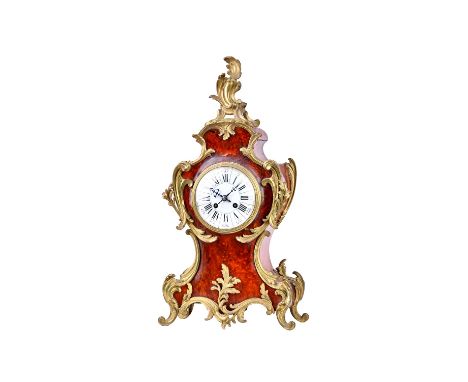 A French Louis XV style gilt metal mounted tortoiseshell eight-day bracket clock, with white enamel dial , two train movement