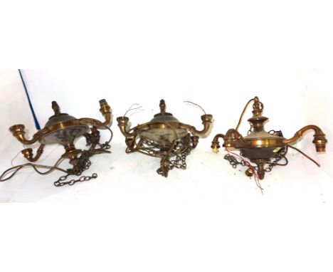A group of three 20th century four light bronzed metal ceiling lights.  S2B