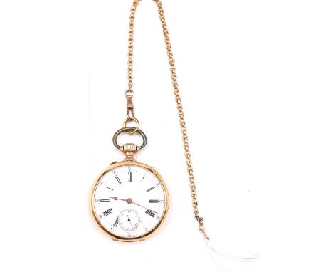 A gold cased, keyless wind, openfaced gentleman's pocket watch, with an unsigned gilt jewelled lever movement, gold inner cas