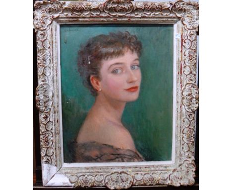 Dona Salmon (20th century), Portrait of a young woman, oil on canvas, signed, signed, inscribed and dated on overlap, 50cm x 
