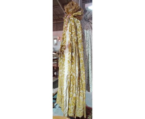 Curtains, comprising; two pairs of lined cut gold plush curtains, each 140cm wide x 235cm drop, (4).   HANG
