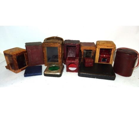 A quantity of carriage clock leather covered carrying cases.  S4B