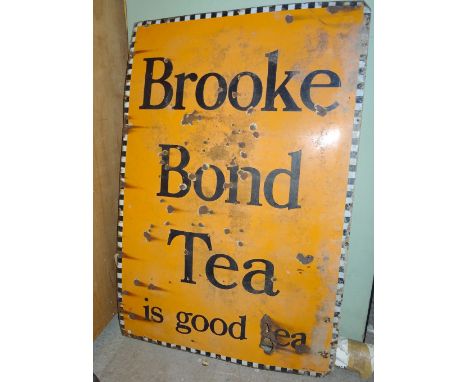 'Brooke Bond Tea is Good', a 20th century large enamel advertising sign, 102cm wide x 153cm high, (a.f).   L10