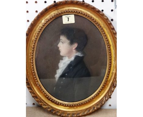 English School (early 19th century), Profile portrait of Edward Henry Leveson (1796-1849) as a boy, pastel, oval, 25cm x 19cm