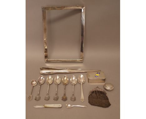 Silver and silver mounted wares, comprising; a rectangular box, the lid enamelled with three nautical flags, a pair of glove 